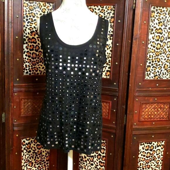 Pink Twill Black Modal Sequin Tank Sleeveless Top Size Large Vintage EUC - Picture 1 of 6
